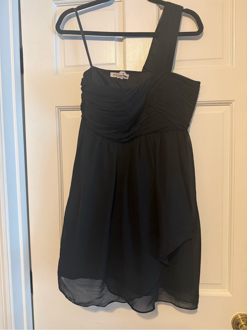 BCBG Black One-Shoulder Chiffon Dress